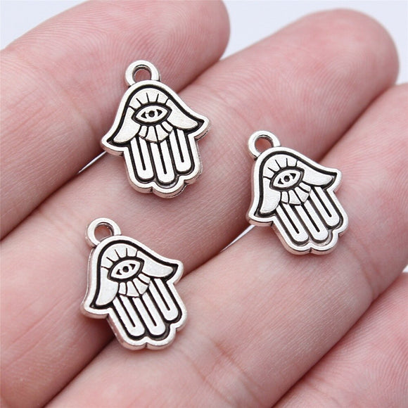 WYSIWYG 20pcs 18x13mm Antique Silver Color Double Sided Eye Palm Charms Pendant For DIY Jewelry Making