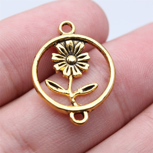 WYSIWYG 20pcs 18x24mm Antique Gold Color Daisy Circle Connector Pendant For DIY Jewelry Making Handmade Jewelry Craft Findings