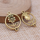 WYSIWYG 20pcs 18x24mm Antique Gold Color Daisy Circle Connector Pendant For DIY Jewelry Making Handmade Jewelry Craft Findings