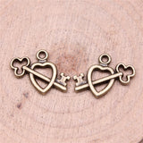 WYSIWYG 20pcs 19x12mm Key Heart Charms For Jewelry Making Antique Silver Plated Antique Bronze Color Jewelry Findings