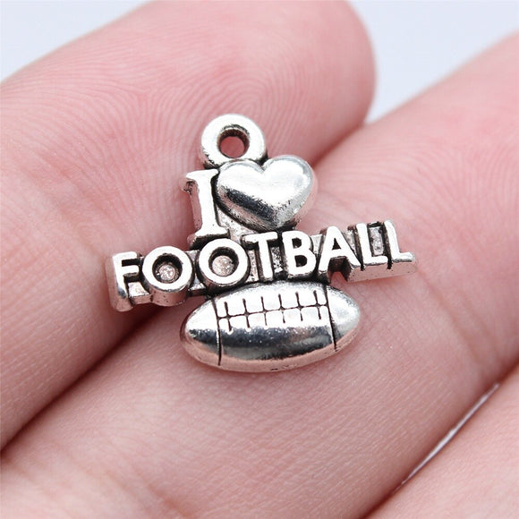WYSIWYG 20pcs 19x16mm Antique Silver Color I Love Football Charms Pendant For DIY Jewelry Making