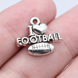 WYSIWYG 20pcs 19x16mm Antique Silver Color I Love Football Charms Pendant For DIY Jewelry Making