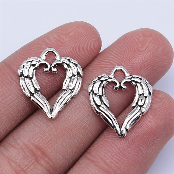 WYSIWYG 20pcs 19x17mm Antique Silver Color Heart Wings Charms Pendant For Jewelry Making DIY Jewelry Findings