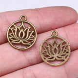 WYSIWYG 20pcs 19x19mm Antique Silver Color Round Lotus Charms Pendant EF3698