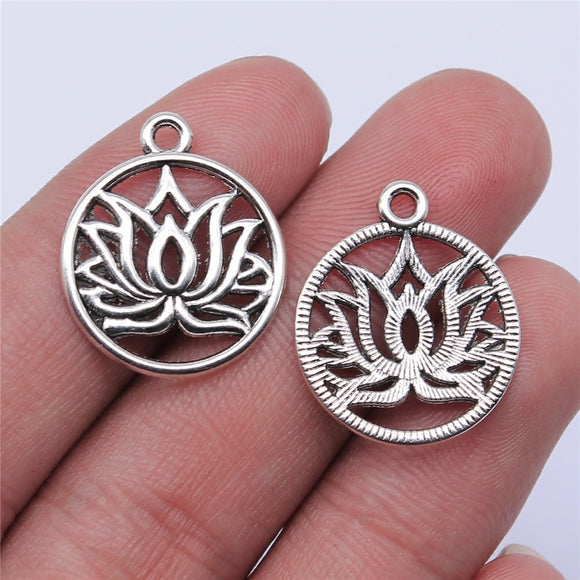 WYSIWYG 20pcs 19x19mm Antique Silver Color Round Lotus Charms Pendant EF3698