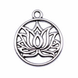 WYSIWYG 20pcs 19x19mm Antique Silver Color Round Lotus Charms Pendant EF3698