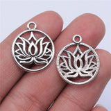 WYSIWYG 20pcs 19x19mm Antique Silver Color Round Lotus Charms Pendant EF3698