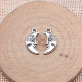20 dijes de luna con cara de color plata antigua de 19 x 9 mm para hacer joyas