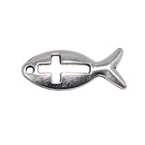 WYSIWYG 20pcs 2 Colors Antique Silver Color Antique Bronze Tone 20x9mm Jesus Cross Fish Charms Pendant Jewelry Findings