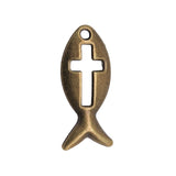 WYSIWYG 20pcs 2 Colors Antique Silver Color Antique Bronze Tone 20x9mm Jesus Cross Fish Charms Pendant Jewelry Findings