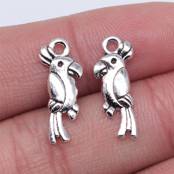 WYSIWYG 20pcs 20mm Antique Silver Color Tone Parrot Charm Parrot Pendants Double Sided Bird Pendants For Jewelry Making