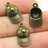 WYSIWYG 20pcs 20x10mm Baseball Cap Charms Pendants For Jewelry Making Antique Silver Plated Antique Bronze Color