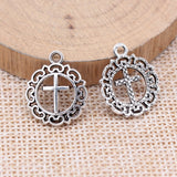 WYSIWYG 20pcs 20x16mm Antique Silver Color Lace Cross Charms For Jewelry Making