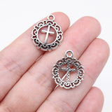 WYSIWYG 20pcs 20x16mm Antique Silver Color Lace Cross Charms For Jewelry Making