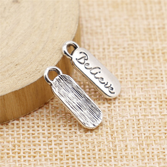 WYSIWYG 20pcs 20x6mm Believe Charm Pendants For Jewelry Making Antique Silver Color Believe Pendants Charm Believe Tag