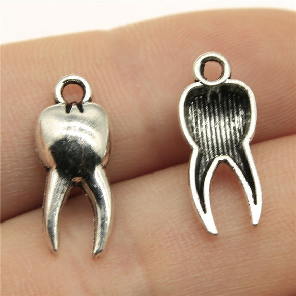 WYSIWYG 20pcs 20x8mm Tooth Charm Pendants For Jewelry Making Antique Silver Color Zombie Tooth Teeth Molar Charm