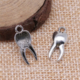 WYSIWYG 20pcs 20x8mm Tooth Charm Pendants For Jewelry Making Antique Silver Color Zombie Tooth Teeth Molar Charm
