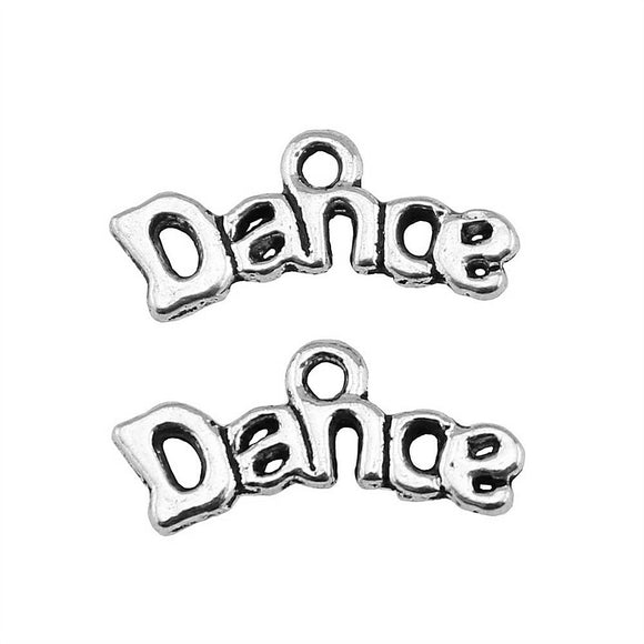 WYSIWYG 20pcs 20x9mm Dance Charm Pendants For Jewelry Making Antique Silver Color Word Dance Pendants Charm