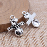 WYSIWYG 20pcs 21x18mm Antique Silver Color I Love Baseball Charms Pendant For DIY Jewelry Making