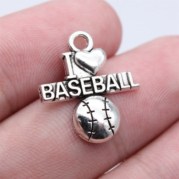 WYSIWYG 20pcs 21x18mm Antique Silver Color I Love Baseball Charms Pendant For DIY Jewelry Making