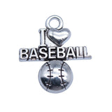 WYSIWYG 20pcs 21x18mm Antique Silver Color I Love Baseball Charms Pendant For DIY Jewelry Making