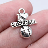 WYSIWYG 20pcs 21x18mm Antique Silver Color I Love Baseball Charms Pendant For DIY Jewelry Making