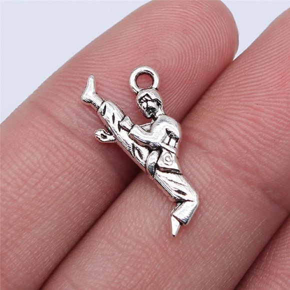 WYSIWYG 20pcs 22x10mm Antique Silver Color Martial Arts Athlete Charms Pendant For Jewelry Making DIY Jewelry Findings