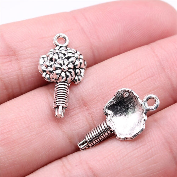 WYSIWYG 20pcs 22x11mm Flowers Charms For Jewelry Making Antique Silver Color Charm Pendant Jewelry Accessories