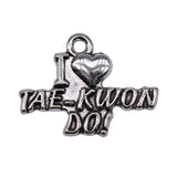 WYSIWYG 20pcs 22x17mm Charms I Love Tae-Kwon-Do Charms For Jewelry Making DIY Antique Silver Color Alloy Charms