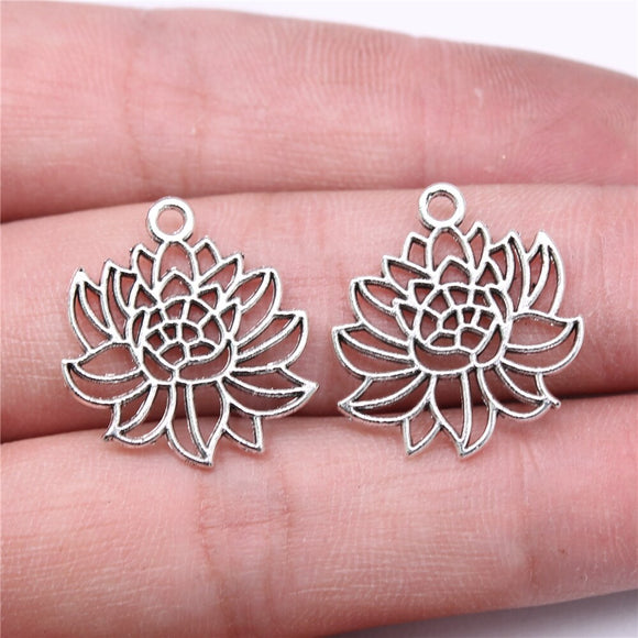 WYSIWYG 20pcs 22x20mm Lotus Charms For Jewelry Making Antique Silver Plated Antique Bronze Color Jewelry Findings EF3715