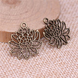 WYSIWYG 20pcs 22x20mm Lotus Charms For Jewelry Making Antique Silver Plated Antique Bronze Color Jewelry Findings EF3715