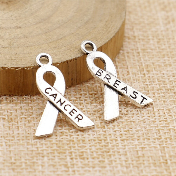 WYSIWYG 20pcs 23x16mm Breast Cancer Ribbon Charms For Jewelry Making Antique Silver Color Charm Pendant Jewelry Accessories