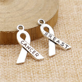 WYSIWYG 20pcs 23x16mm Breast Cancer Ribbon Charms For Jewelry Making Antique Silver Color Charm Pendant Jewelry Accessories