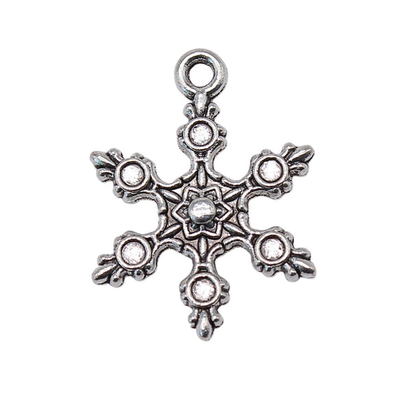 WYSIWYG 20pcs 23x17mm Charms Christmas Snow Snowflake Antique Silver Color Pendants Making DIY Handmade
