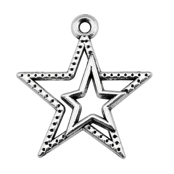 WYSIWYG 20pcs 23x20mm 2 Colors Antique Silver Color Antique Bronze Plated Star Pendants Star Charms Pendants EF3876