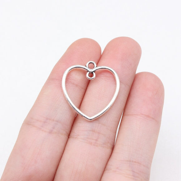 WYSIWYG 20pcs 23x21mm Antique Silver Color Cutout Heart Link Charms For Jewelry Making