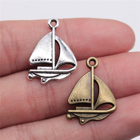 WYSIWYG 20pcs 24x17mm Sailboat Charm Pendants For Jewelry Making Antique Bronze Antique Silver Color Sailboat Pendants