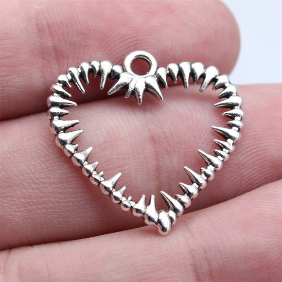 WYSIWYG 20pcs 24x25mm Antique Silver Color Thorny Heart Charms Pendant For DIY Jewelry Making Handmade Jewelry Craft Findings