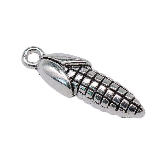 WYSIWYG 20pcs 24x7mm Food Corn Charm Pendants For Jewelry Making Antique Silver Color Corn Pendants Charm Corn