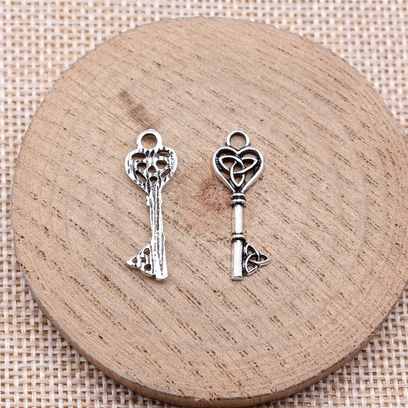 WYSIWYG 20pcs 24x8mm Antique Silver Color Celtic Knot Key Charms For Jewelry Making