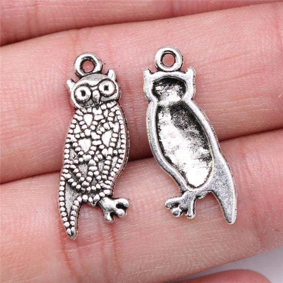 WYSIWYG 20pcs 25x10mm Owl Charms For Jewelry Making Antique Silver Plated Antique Bronze Color Jewelry Findings
