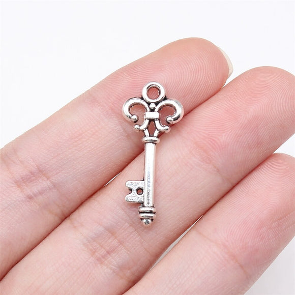 WYSIWYG 20pcs 25x11mm Antique Silver Color Key Charms For Jewelry Making