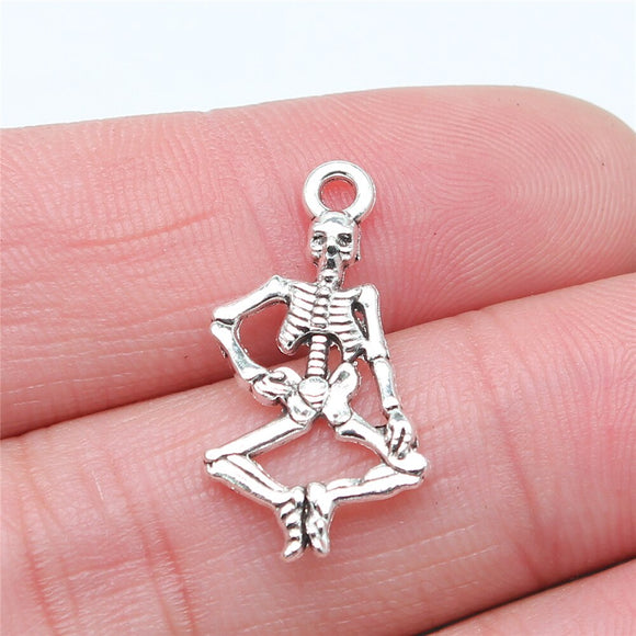 WYSIWYG 20pcs 25x13mm Skeleton Charm Skull Pendant Charms Antique Silver Color For Jewelry Making Zinc Alloy Jewelry Findings
