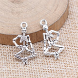 WYSIWYG 20pcs 25x13mm Skeleton Charm Skull Pendant Charms Antique Silver Color For Jewelry Making Zinc Alloy Jewelry Findings