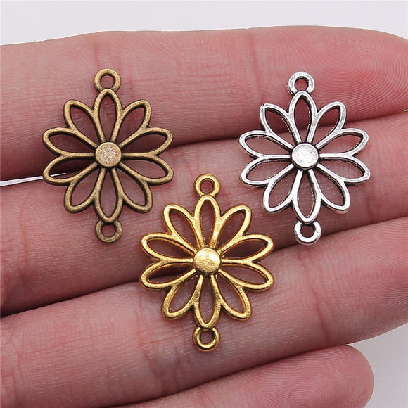 WYSIWYG 20pcs 25x19mm 4 Colors Charms Flowers Connector Vintage Charms Flower Connector For DIY Jewelry Making Findings
