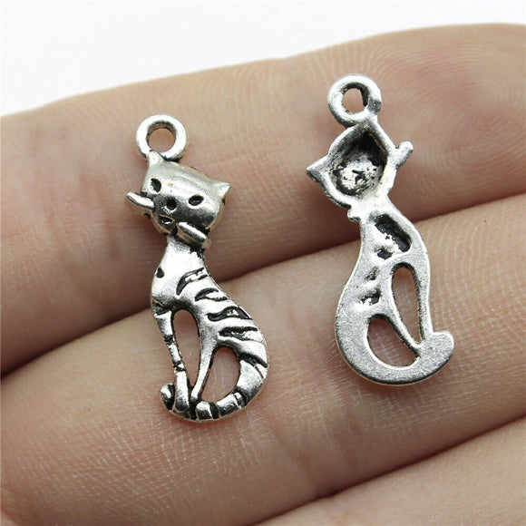 WYSIWYG 20pcs 25x9mm Charms Cat Handmade Craft Pendant Making Fit Vintage Tibetan Silver Color DIY For Bracelet Necklace