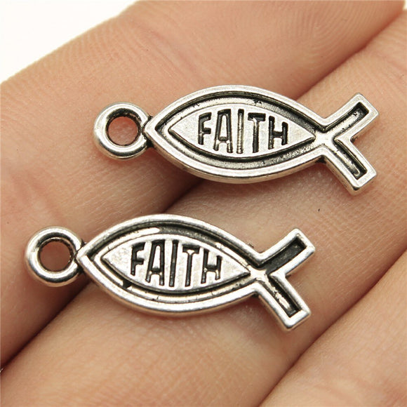 WYSIWYG 20pcs 25x9mm Christian Faith Jesus Fish Charm Charms For Jewelry Making Jesus Fish Charms