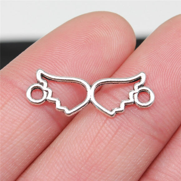 WYSIWYG 20pcs 25x9mm Hollow Double Wings Connector Charms Antique Silver Color For Jewelry Making Jewelry Findings