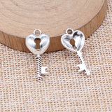 WYSIWYG 20pcs 26x11mm Antique Silver Color Love Key Charms For Jewelry Making