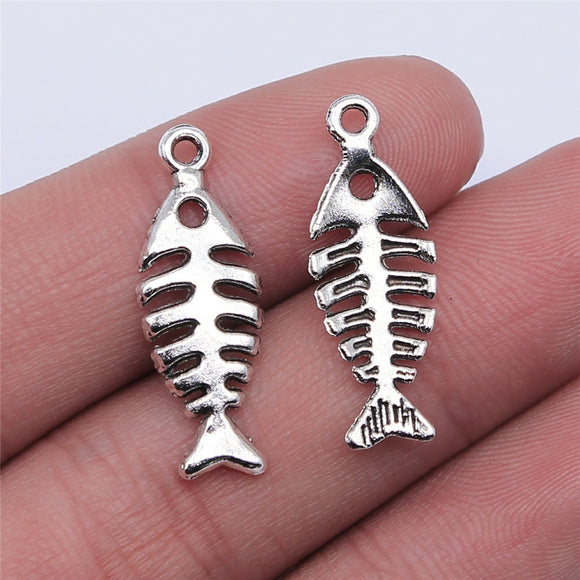 WYSIWYG 20pcs 26x9mm Antique Silver Color Fish Bone Charms Pendant For Jewelry Making DIY Jewelry Findings